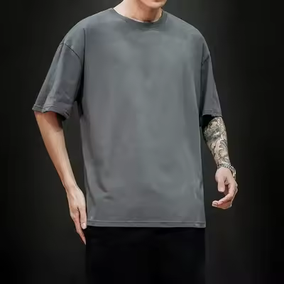 Camiseta de manga corta para hombre, ropa de calle informal, algodón, talla grande, verano - 1