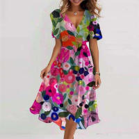Vestido largo hasta la rodilla estampado elegante y a la moda para mujer, novedad de 2025, vestido holgado informal con cuello en V, nuevo estampado Floral, bata para mujer - details 6