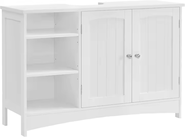 Mueble de Lavabo, Mueble de Baño, Mueble Bajo Lavabo, Extra Largo, 30 x 90 x 60 cm, 2 Puertas, Compartimentos Abiertos, Estantes Regulables en Altura, Blanco BBC410P31 - 1