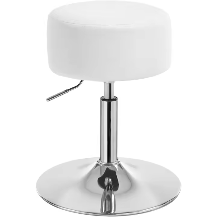 Taburete Maquillaje Redondo, Taburete Pequeño Giratorio de Altura Ajustable 54-69 cm, Taburete Bar Bajo PU para Tocador, Dormitorio, Oficina en casa y Salón, Blanco, BH14ws-1 - 1