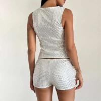 Camisetas Sin Mangas con Lentejuelas Brillantes Cuello Redondo, Top Corto, Moda para Mujeres y Clubes - details 9