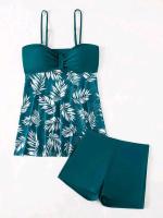 2025 Vestido corto Tankini con pantalones cortos traje de baño para mujer traje de baño femenino acolchado estampado traje de baño ropa de playa para nadar verano - details 12