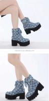 Dropshipping logo moda denim tacón grueso mujeres, botines con cordones de talla grande para mujer - details 5