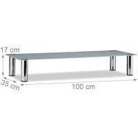 relaxdays Mueble TV de Cristal, Mesa Televisión, Vidrio y Metal, 100 x 35 x 17 cm, Blanco y Plateado - details 3