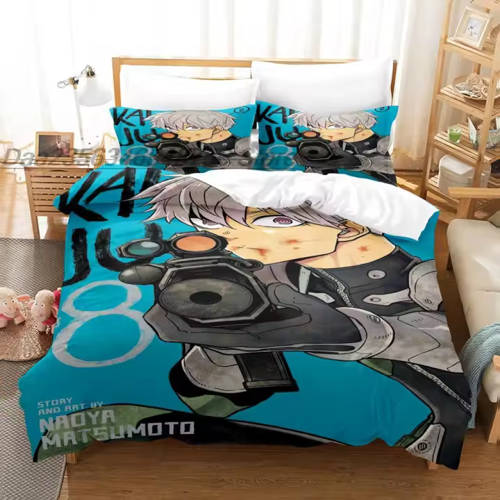 Juego de Ropa de Cama Kaiju No. 8 con Estampado 3D de Anime Tamaño de Cama Sencillo, Plana, Rey, Cama de Niños - 1