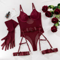Nueva lencería erótica banda empalme guantes ajustados conjunto de tres piezas camisón camisón ropa interior sexy lencería erótica para mujeres - details 24