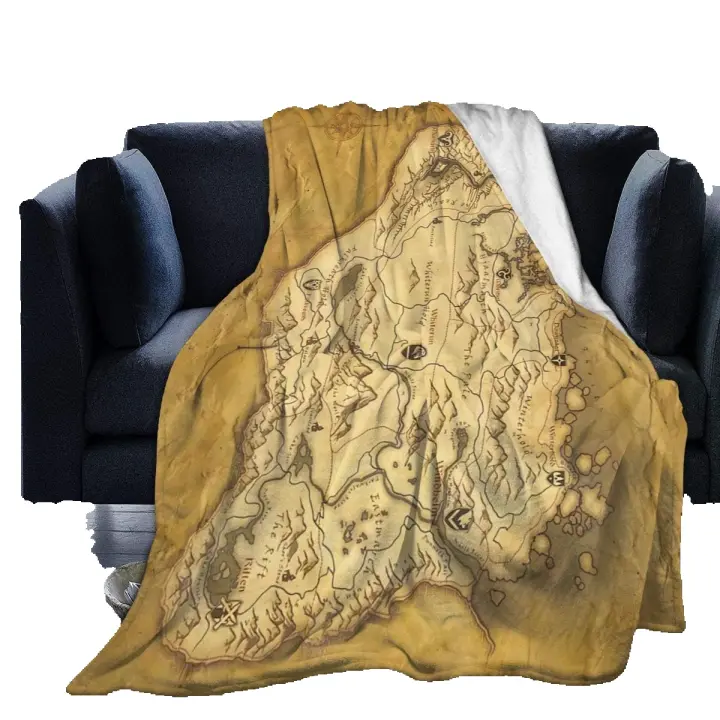 Skyrim-Mapa de pergamino desgastado, manta de franela de microforro polar ultrasuave y cálida para sofá, X14 - 1