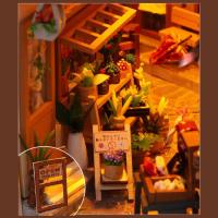 Estante de madera para libros, miniatura de casa de bosque con luciérnagas, casa de muñecas con animales, sujetalibros, juguete para adultos y niños, regalo. - details 10