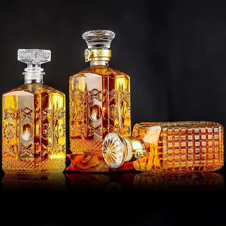 Botella cuadrada de alta calidad de 800-1000 ml, botella de vino de vidrio con tuerca, aireador, espejo, tarro, decoración de barra de regalo - 1