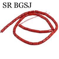 Columna de tubo de 5x7mm, joyería de Coral rojo de bambú marino Natural, venta al por mayor, accesorios DIY, cuentas espaciadoras sueltas de 15" - details 4