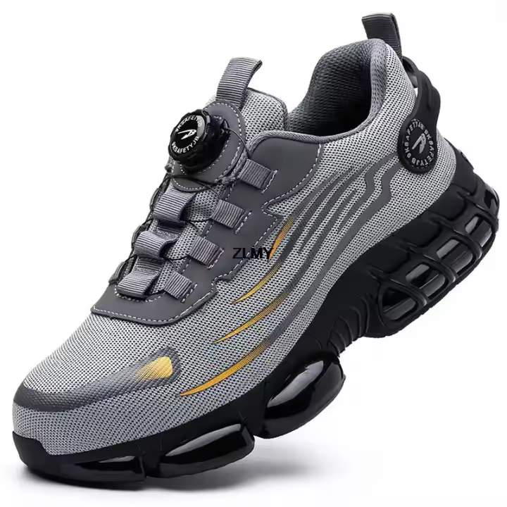 Zapatos de seguridad con botón giratorio para hombre, zapatillas con punta de acero, botas de seguridad para el trabajo a prueba de perforaciones, zapatos deportivos de trabajo con cojín de aire, botas antigolpes - 1
