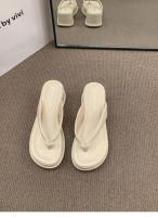 Chanclas de suela gruesa, zapatos de mujer, calzado 2025, nuevas sandalias de playa de vacaciones con tacón inclinado de verano - details 6