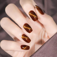 Uñas postizas de ojo de gato para mujer, uñas artificiales de resina de longitud media con purpurina para principiantes, decoración práctica de uñas - details 7