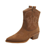 Nuevas botas cortas retro británicas delgadas con boca en V y tacón grueso de gamuza para mujer corta - details 25