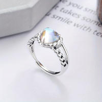 Anillo de corazón abierto de doble capa de plata de ley 925 con diseño de tejido de piedra lunar, elegante y moderno - details 4