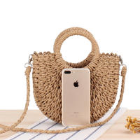 2025 nuevo estilo simple popular bolsa tejida de cuerda de papel semicircular bolsa tejida a mano de playa bolsa de mujer de vacaciones - details 3