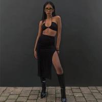 Falda Irregular con abertura ajustada para mujer, falda acampanada plisada de cintura alta elástica, faldas largas fruncidas lisas Retro americanas de verano - details 1