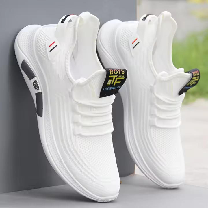 Zapatillas de deporte de malla transpirable para hombre - Suela de goma antideslizante ligera, comodidad para todas las estaciones para gimnasio, correr y uso casual - Accents blancos y negros, zapatos de gimnasio, diseño deportivo elegante, plantilla de - 1