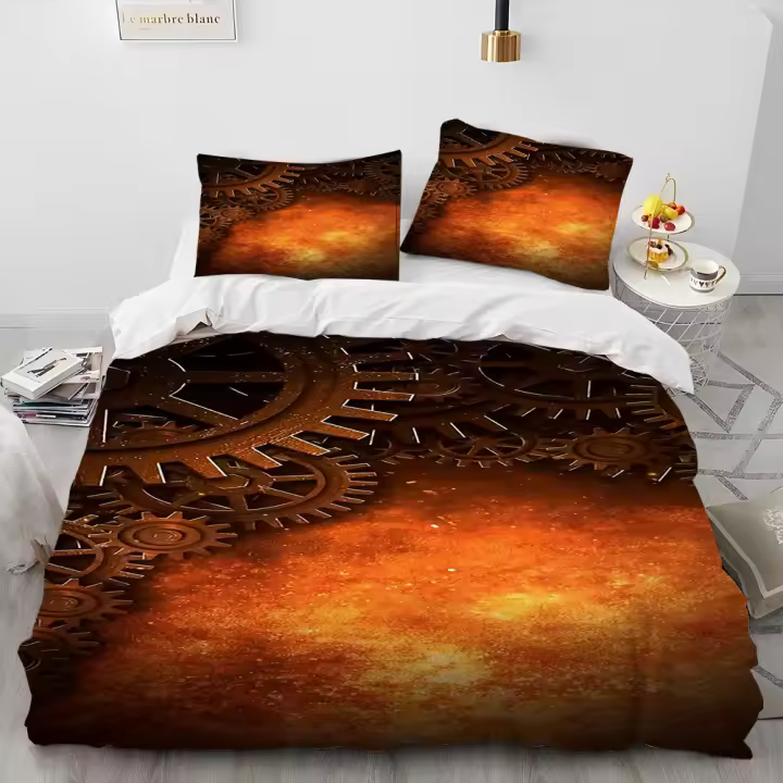 Juego de cama de edredón mecánico 3D Steampunk, funda de edredón, funda de almohada, tamaño King y Queen - 1