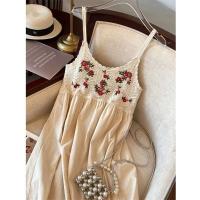 Jyccr Bohemian ral bordado corto sin mangas para mujer verano dulce crochet correa de espagueti vestido de vacaciones - details 11