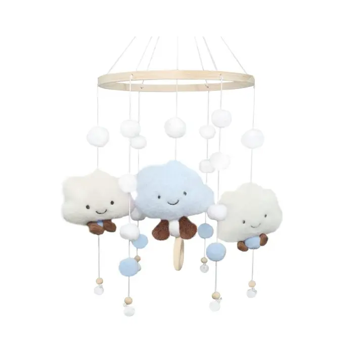 Juego de Colgante de Cuna de Bebé en Madera DIY Campana de Viento con Bolas de Terciopelo - 1