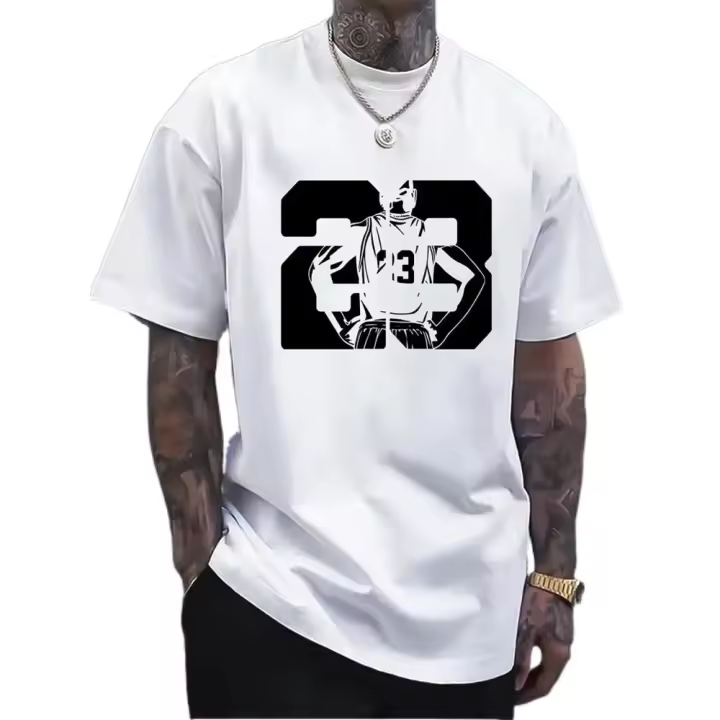 1 camiseta de algodón de talla grande para hombre, manga corta informal con estampado único, Top de verano con cuello redondo, talla grande 180G - 1