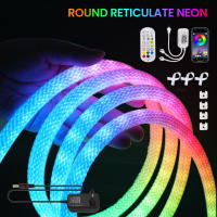 Tira de neón LED WS2812B para habitación, cuerda de silicona con patrón reticulado, impermeable, Flexible, colorida, 5V, Control Bluetooth - details 0