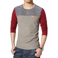 Camiseta de manga larga para hombre, camisa de cuello redondo con botones de retales, Marca novedosa de talla grande, M-5XL - details 5
