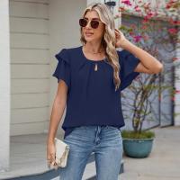 Tops elegantes de Color sólido para mujer, blusa holgada de manga corta, nueva camisa de gasa con cuello redondo para mujer - details 20