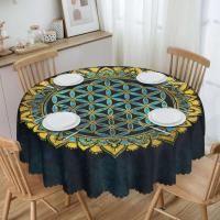 Mantel circular mandala, flor de loto de la vida, impermeable, resistente al aceite, 60 pulgadas, forma geométrica sagrada - details 113