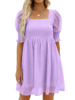 Vestido de verano de las mujeres 2023 Casual Flowy Beach Cuello cuadrado Linterna Manga corta Plisado Una línea Vestido Tie Mini vestido - details 17