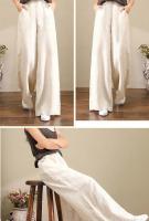 Pantalones de Pierna Ancha de Algodón Lineno Cintura Suelta, Elástica, Estilo Callejero para Mujeres 2023 - details 14