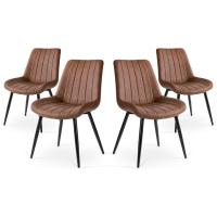 Marrón x4 - Pack de 4 sillas de Comedor, diseño nórdico y Vintage con Asiento Acolchado y Respaldo ergonómico, Color marrón - details 0