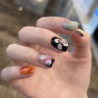 10 uñas adhesivas rosas y negras de vacaciones de bailarina hechas a mano, juego completo, uñas postizas - details 5
