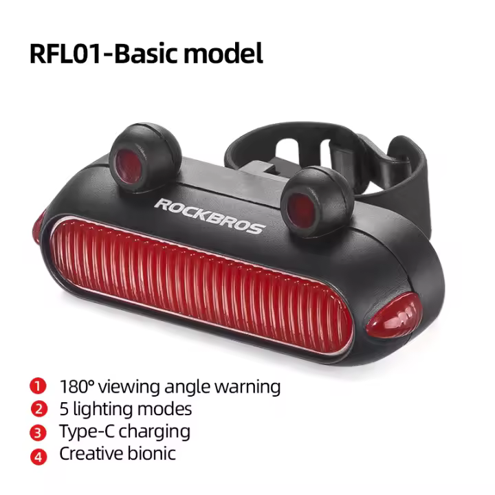 ROCKBROS-luz trasera para bicicleta IPX6, LED tipo C, carga, 5 modos, advertencia de seguridad - 1