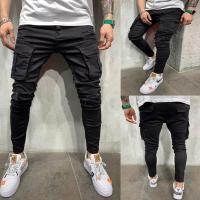 Jeans Skinny Ruptured Moda Callejera Para Hombres Con Multiple Bolsillos Largos Cargadores Elásticos Suaves De Denim Slim Fit Pantalones De Verano Y Otoño - details 3