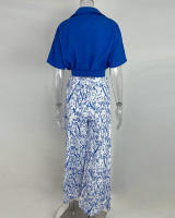 Conjunto de moda de otoño con camisa de cuello en V y pantalones anchos estampados - details 16