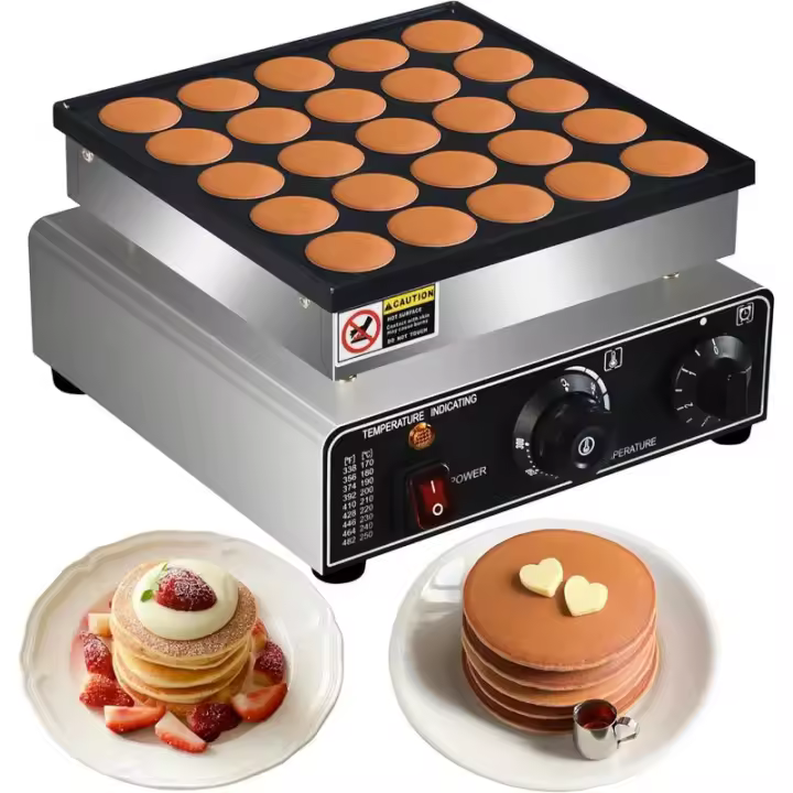 Mini fabricante comercial de 110V EE. UU., 25 uds., máquina para hacer tortitas de 950W, máquina para hacer Dorayaki antiadherente, parrilla holandesa Poffertjes, acero inoxidable, - 1
