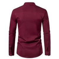 Printemps hommes col montant Henry chemise décontracté Bloque de couleur a cuadros à manches longues chemises hommes d 'affaires bureau Blusa trabajo diario - details 6