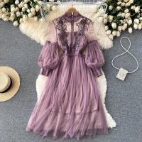 Vestido de Mujer de Cintura Alta y Delgado con Estilo de Red de Flor de Tres Dimensiones - details 2
