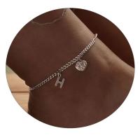 Pulsera de Tobillo de Acero Inoxidable con Letra de Cristal Color Plata - details 8