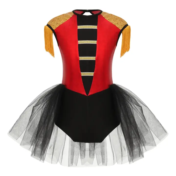 Disfraz de mago de maestro de ceremonias de circo para niñas, leotardo de lentejuelas de manga larga, tutú, vestido de juego de rol para fiesta temática de Halloween - 1