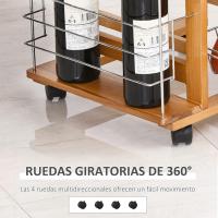 Carrito Cocina Ruedas Multiusos Cajón 4 Cestas Extraíbles Metal y Bastidores Laterales 47x37x83 cm Mara Natural - details 3