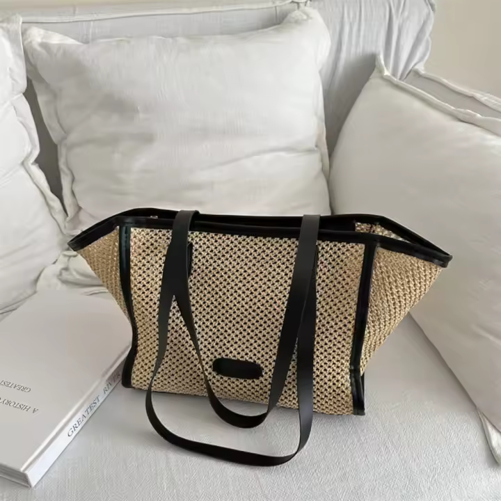 Nuevo bolso de paja tejido de verano, bolso de hombro de paja informal bohemio para mujer y niña - 1