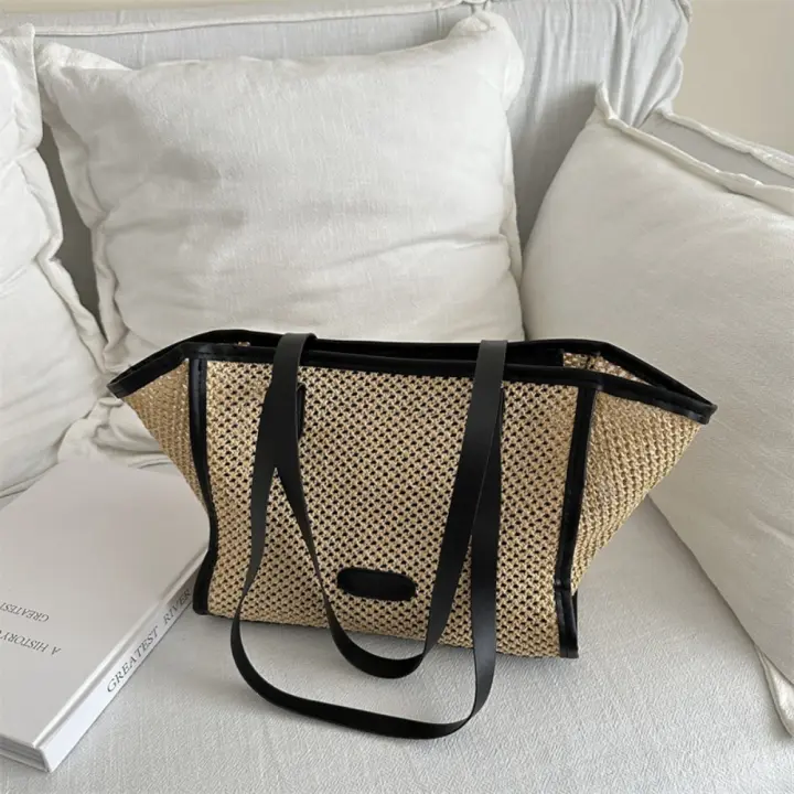 Nuevo bolso de paja tejido de verano, bolso de hombro de paja informal bohemio para mujer y niña - 1