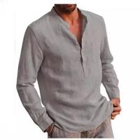 2025 Camisa de manga larga con cuello en V de lino para hombre, ropa de playa informal transpirable, ropa informal de negocios para hombre, superventas de verano - details 2