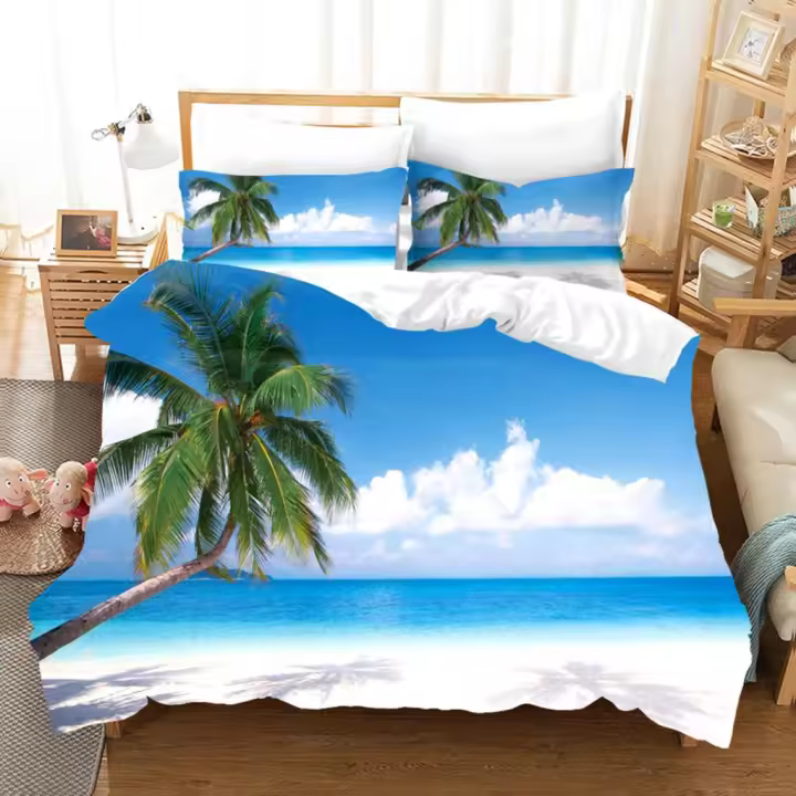 Juego de ropa de cama con paisaje de verano, funda de edredón con funda de almohada, Twin Full, Queen y King, 3D - 1