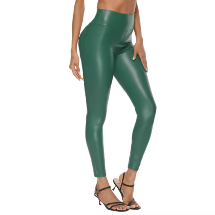 Pantalones elásticos de cuatro lados de cuero para mujer, ropa de moda de cintura alta, usados ​​para levantar - 1