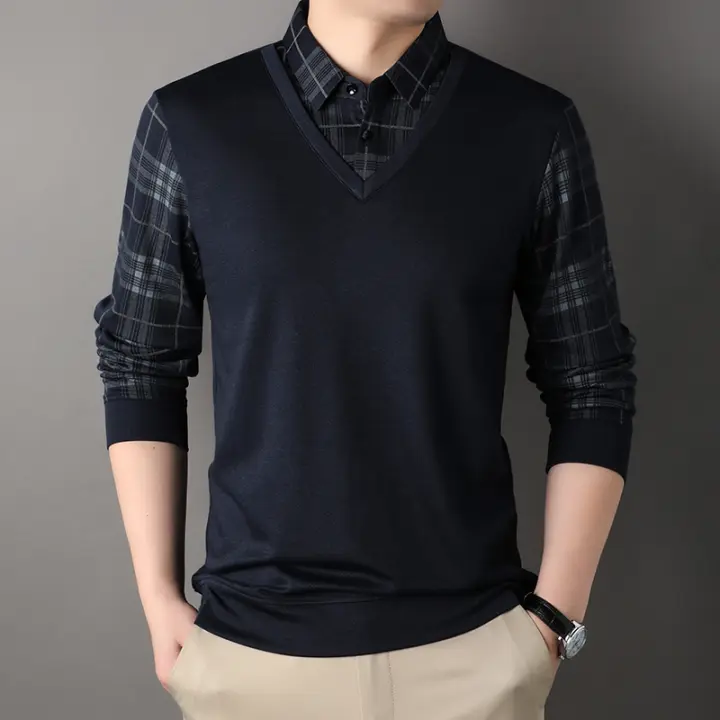 Camiseta Casual de Hombre CASUMANL con Cuello Abotonado y Estampado a Cuadros de Moda Manga Larga para Primavera y Otoño Ropa de Negocios - 1
