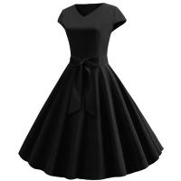 Women summer vintage with belt short sleeve v neck elegant retro swing party dresses - details 39